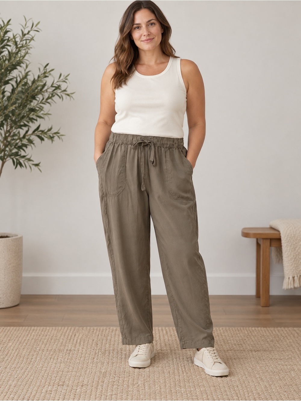 Workshop Olive Tencel Lyocell Drawstring Elasticized Pull-On Pants NWT 1X #2778
